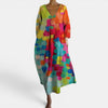 Robe longue à imprimé abstrait pour femme avec col en V