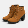 Women's Ankle Boots with Lace Up Design and Block Heel