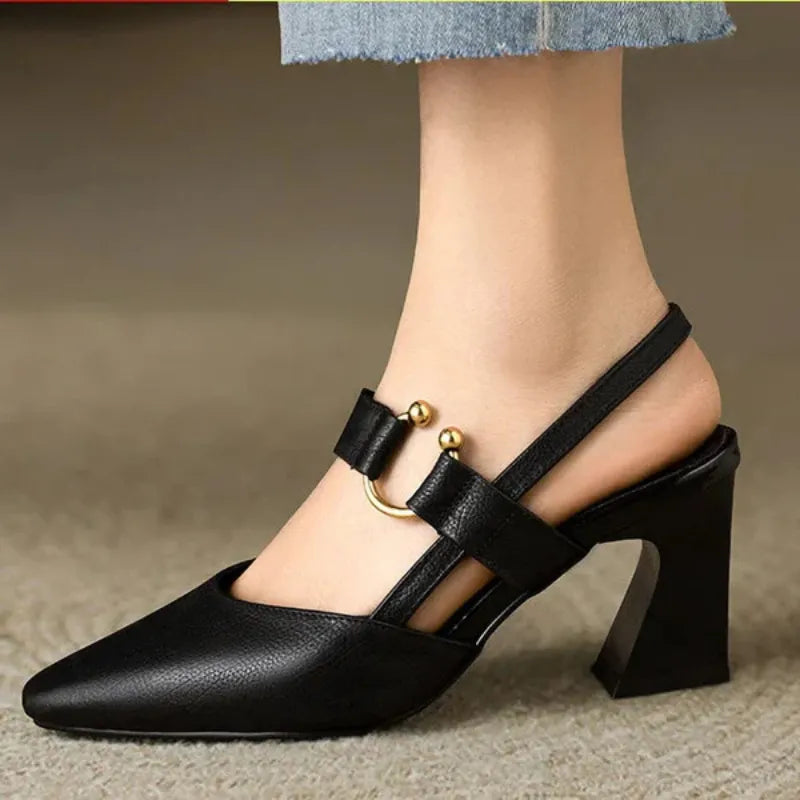 Women's Slingback Court Shoes with Pointed Toe Block Heel