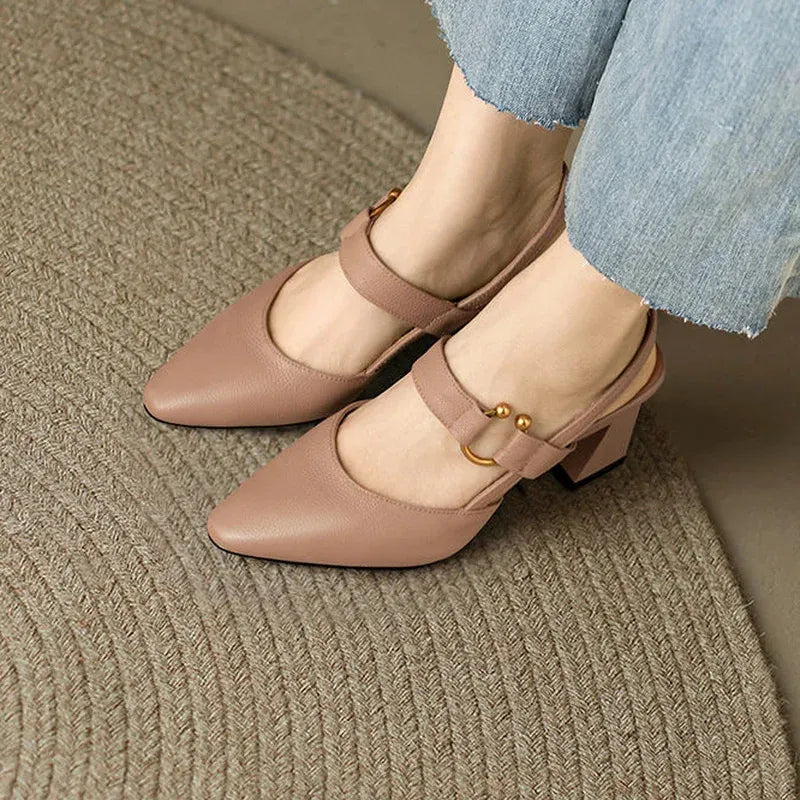 Women's Slingback Court Shoes with Pointed Toe Block Heel
