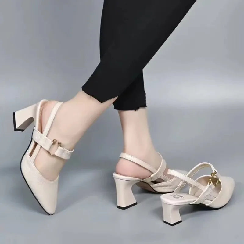 Women's Slingback Court Shoes with Pointed Toe Block Heel
