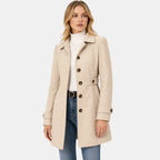 Manteau ceinturé pour femme avec fermeture boutonnée et col à revers