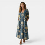 Robe maxi florale bleue pour femmes, coupe décontractée élégante