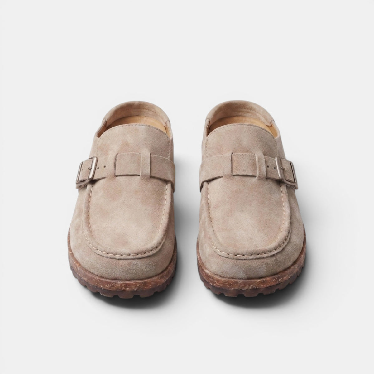Women's Buckle Loafers with Slip On Design and Apron Toe