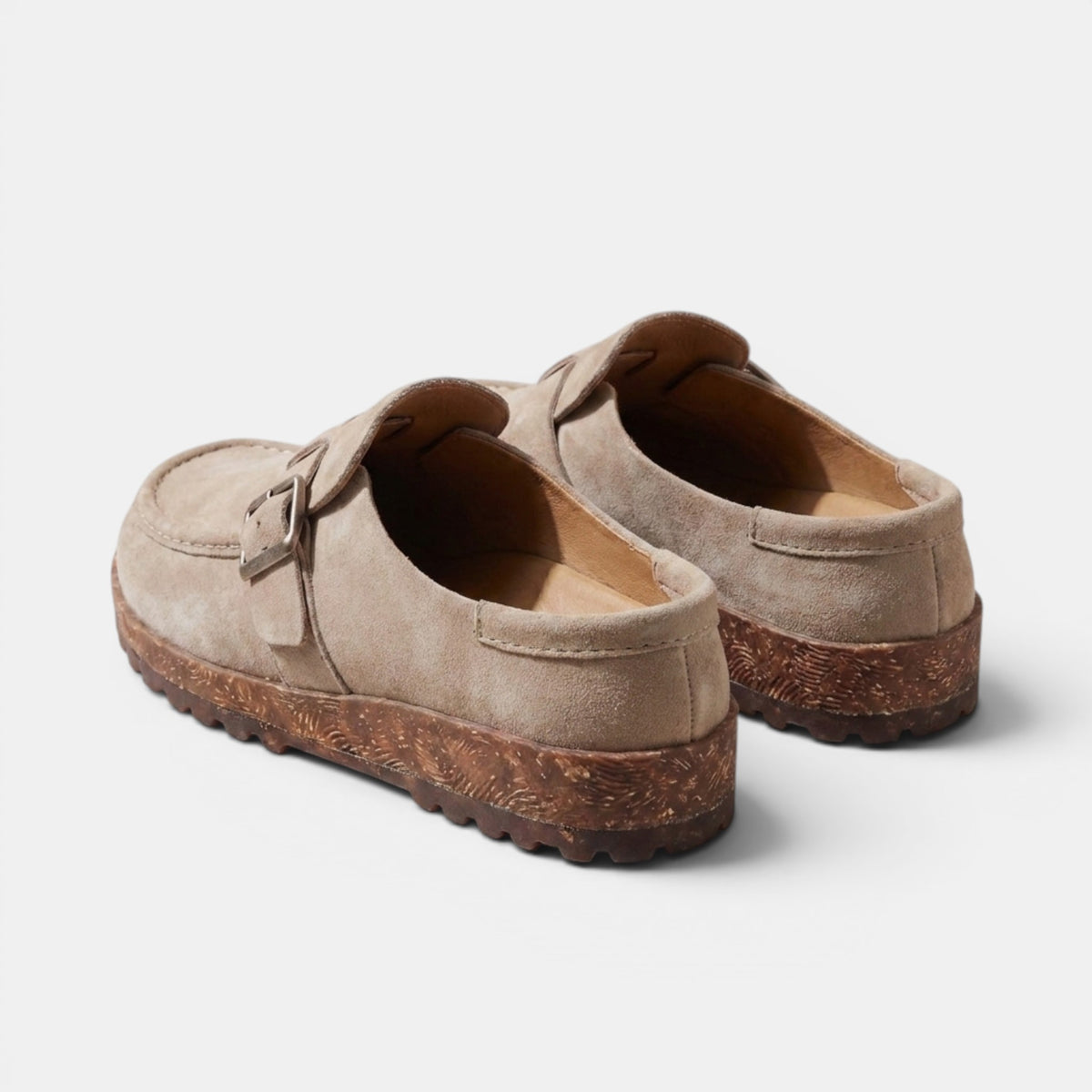 Women's Buckle Loafers with Slip On Design and Apron Toe