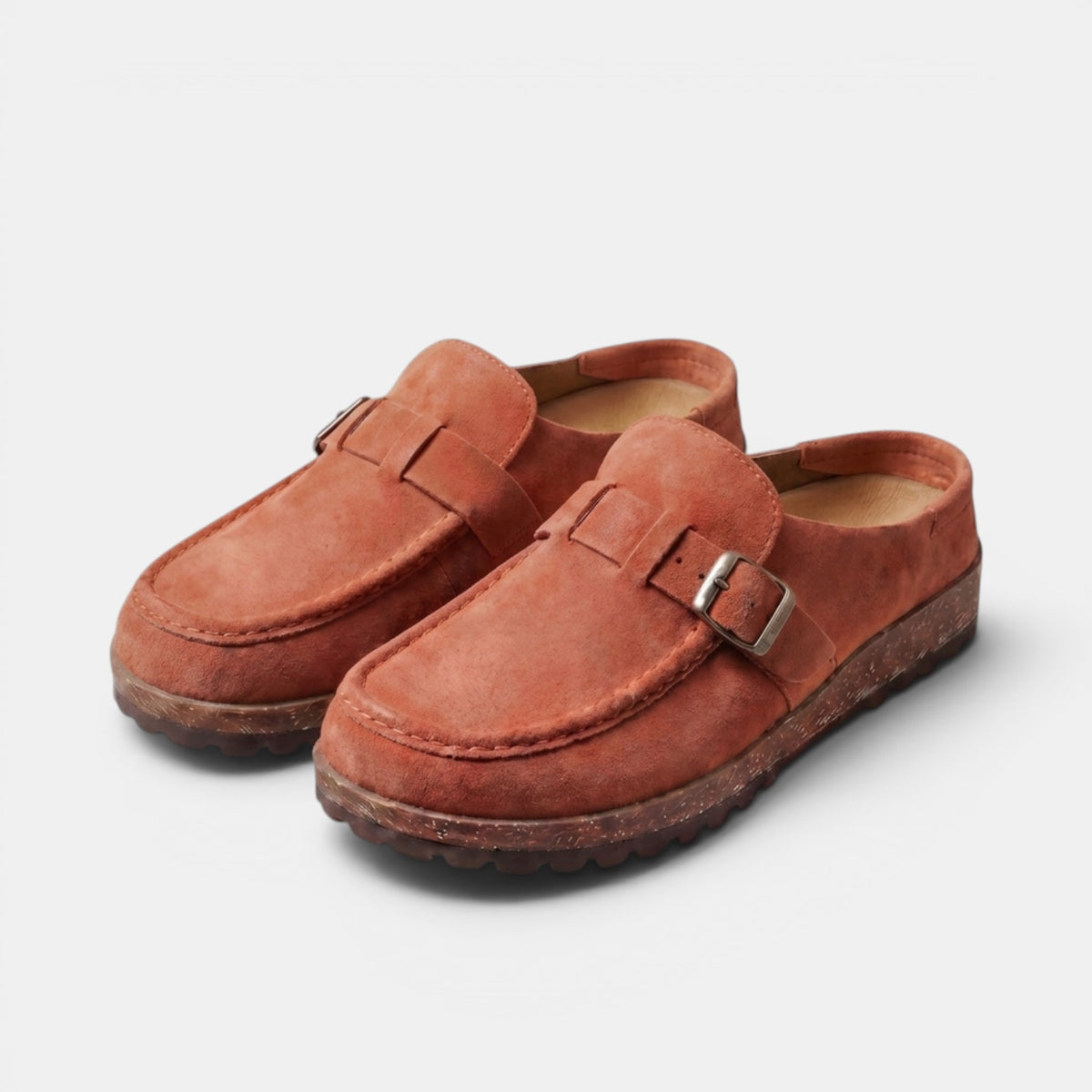 Women's Buckle Loafers with Slip On Design and Apron Toe