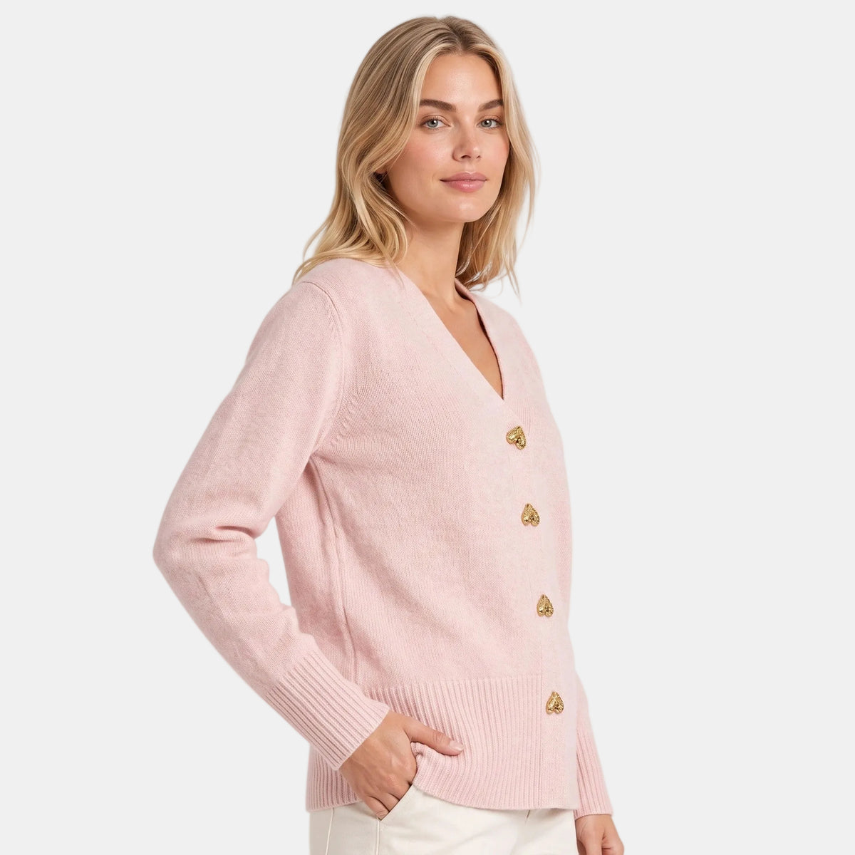 Women's Cardigan with V Neck, Button Front and Ribbed Cuffs