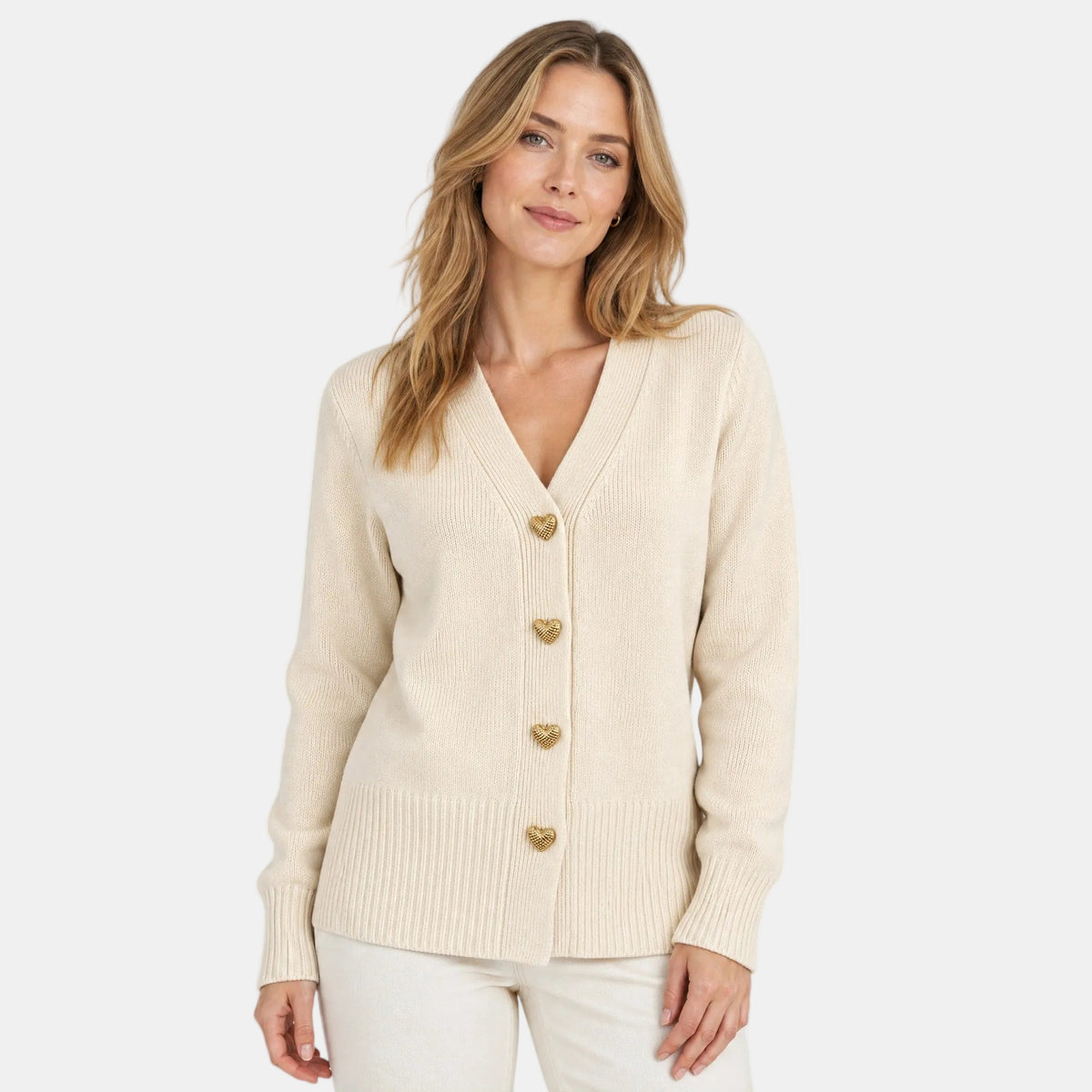 Women's Cardigan with V Neck, Button Front and Ribbed Cuffs