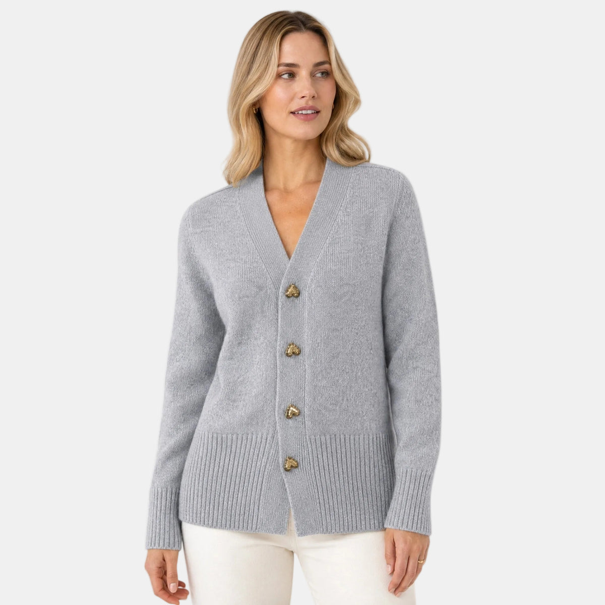 Women's Cardigan with V Neck, Button Front and Ribbed Cuffs