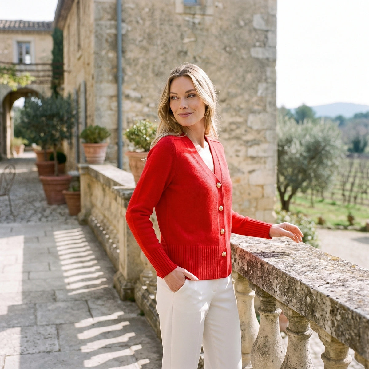 Women's Cardigan with V Neck, Button Front and Ribbed Cuffs