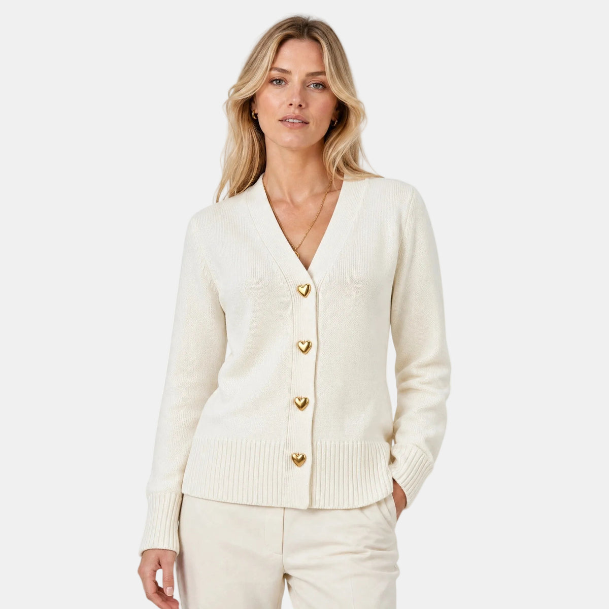 Women's Cardigan with V Neck, Button Front and Ribbed Cuffs