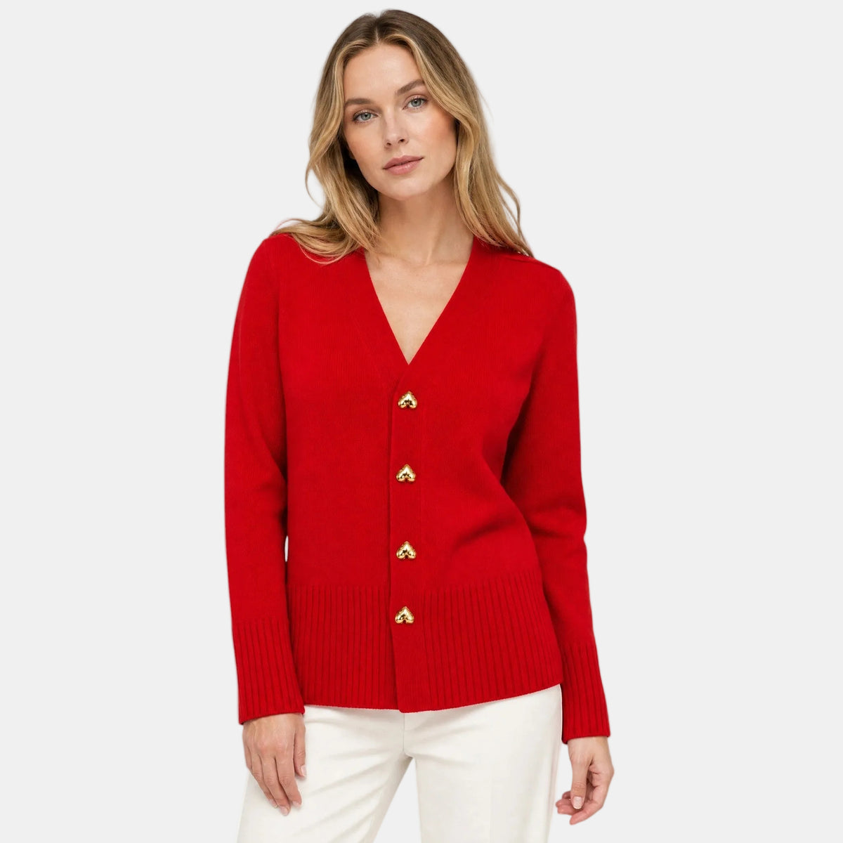 Women's Cardigan with V Neck, Button Front and Ribbed Cuffs