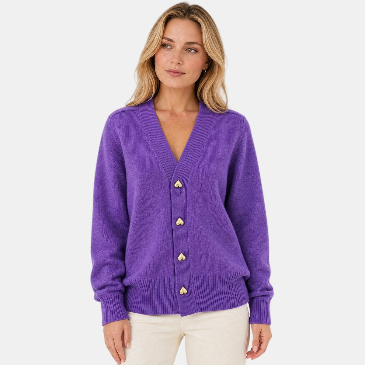 Women's Cardigan with V Neck, Button Front and Ribbed Cuffs