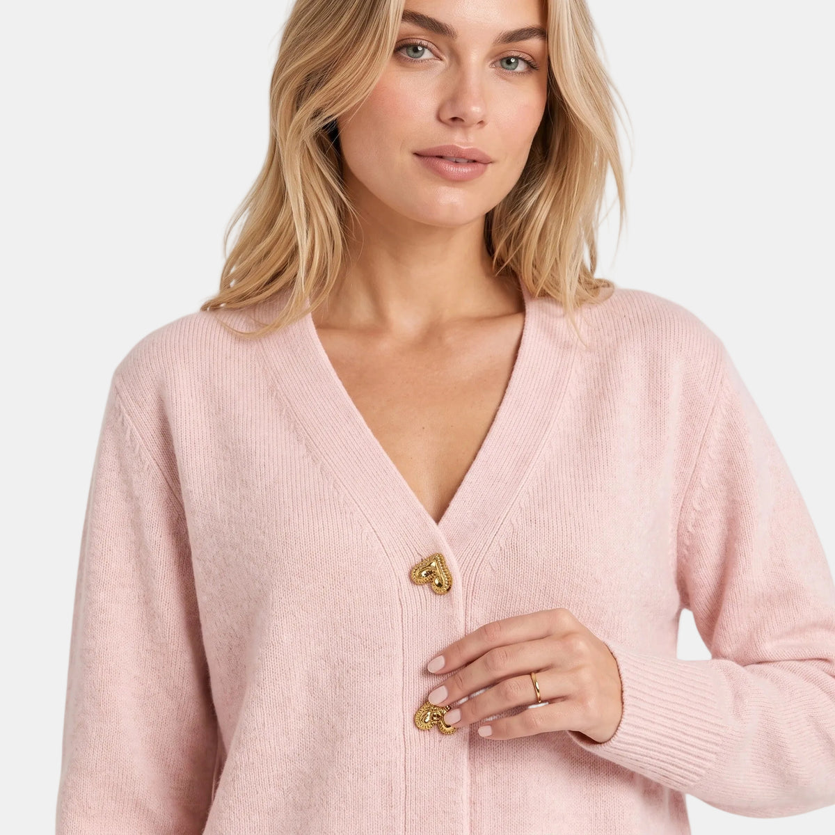 Women's Cardigan with V Neck, Button Front and Ribbed Cuffs