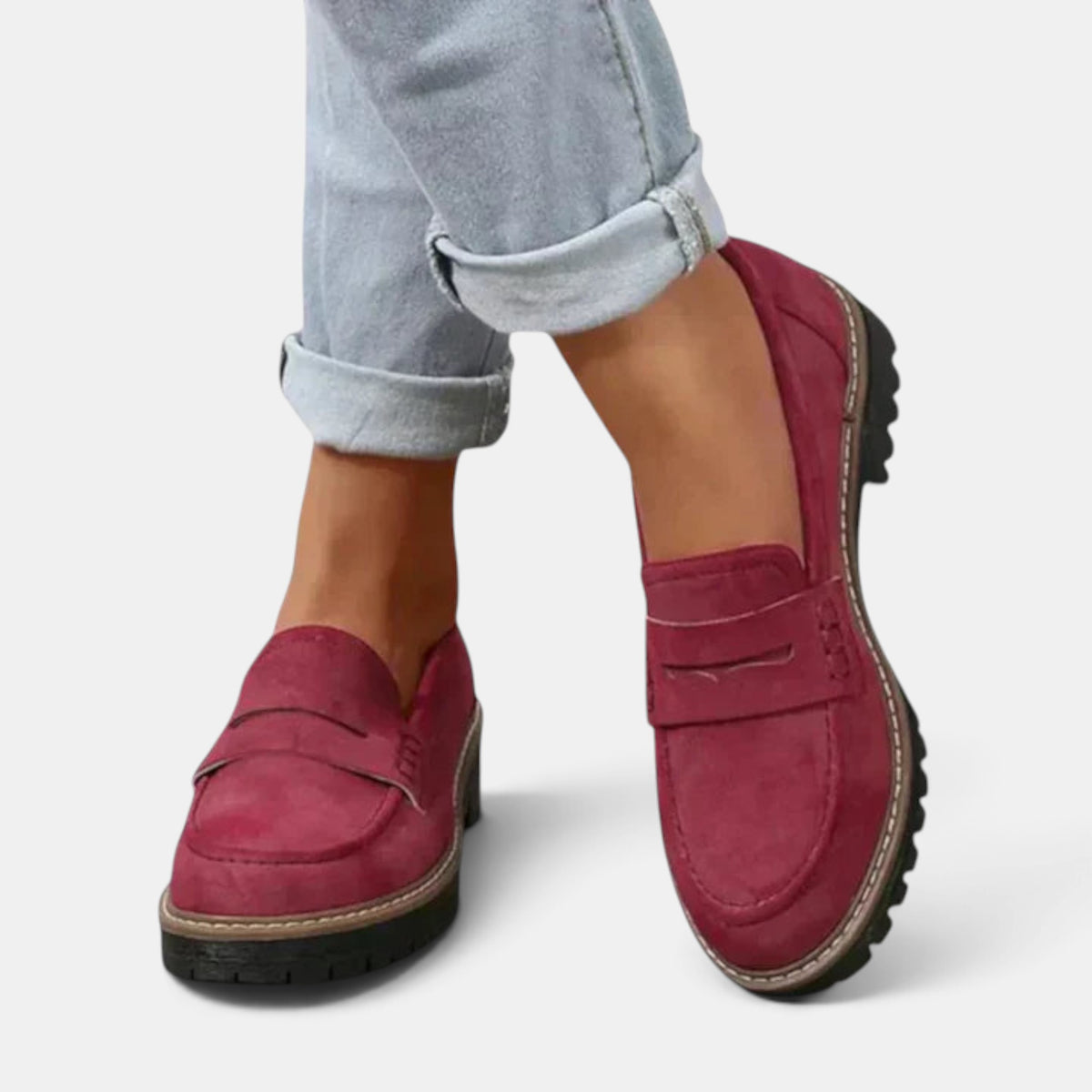 Women's Chunky Sole Penny Loafers with Contrast Stitch and Lug Sole
