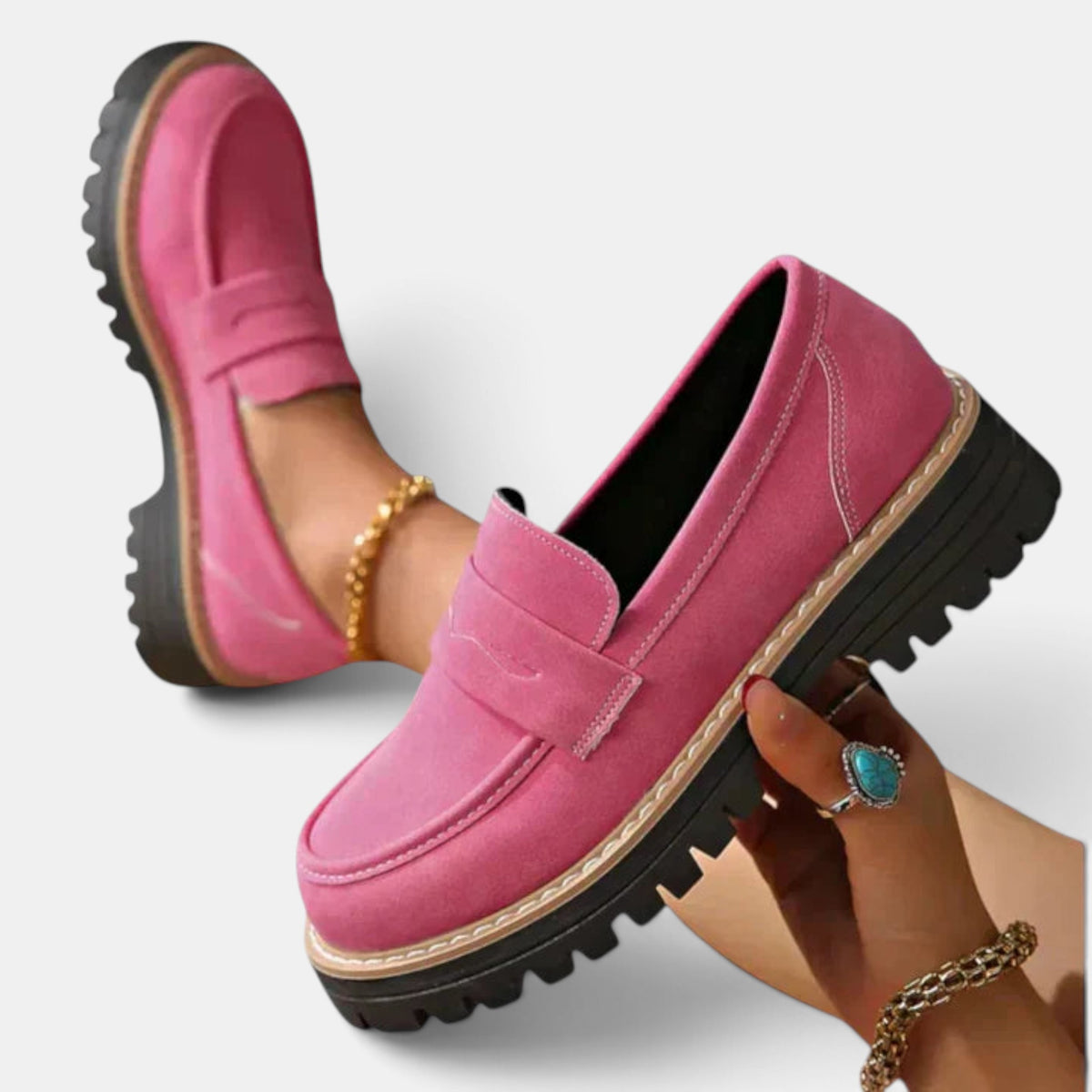 Women's Chunky Sole Penny Loafers with Contrast Stitch and Lug Sole