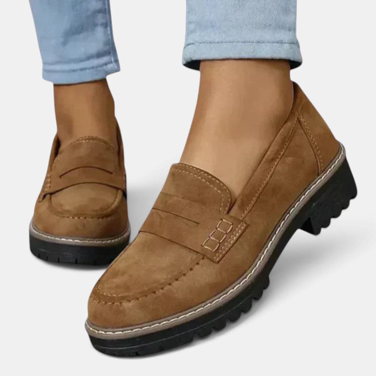 Women's Chunky Sole Penny Loafers with Contrast Stitch and Lug Sole