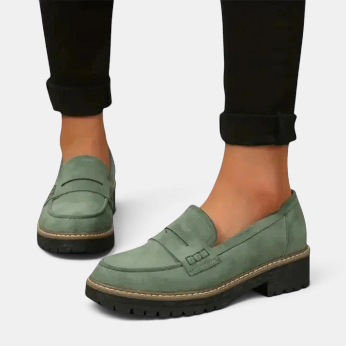 Women's Chunky Sole Penny Loafers with Contrast Stitch and Lug Sole