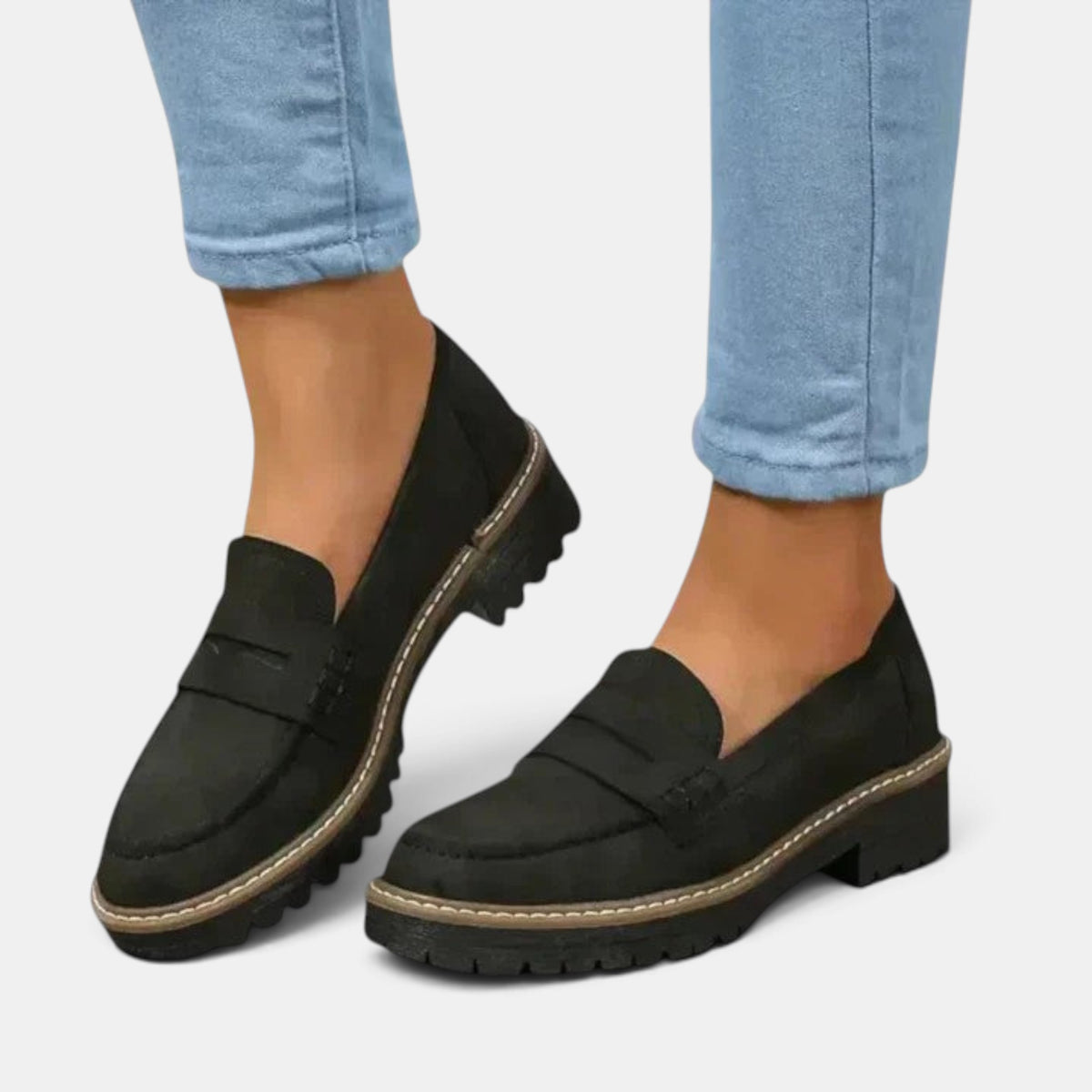 Women's Chunky Sole Penny Loafers with Contrast Stitch and Lug Sole