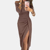 Women's Cocktail Dress with Off-Shoulder Design and High Slit Detail