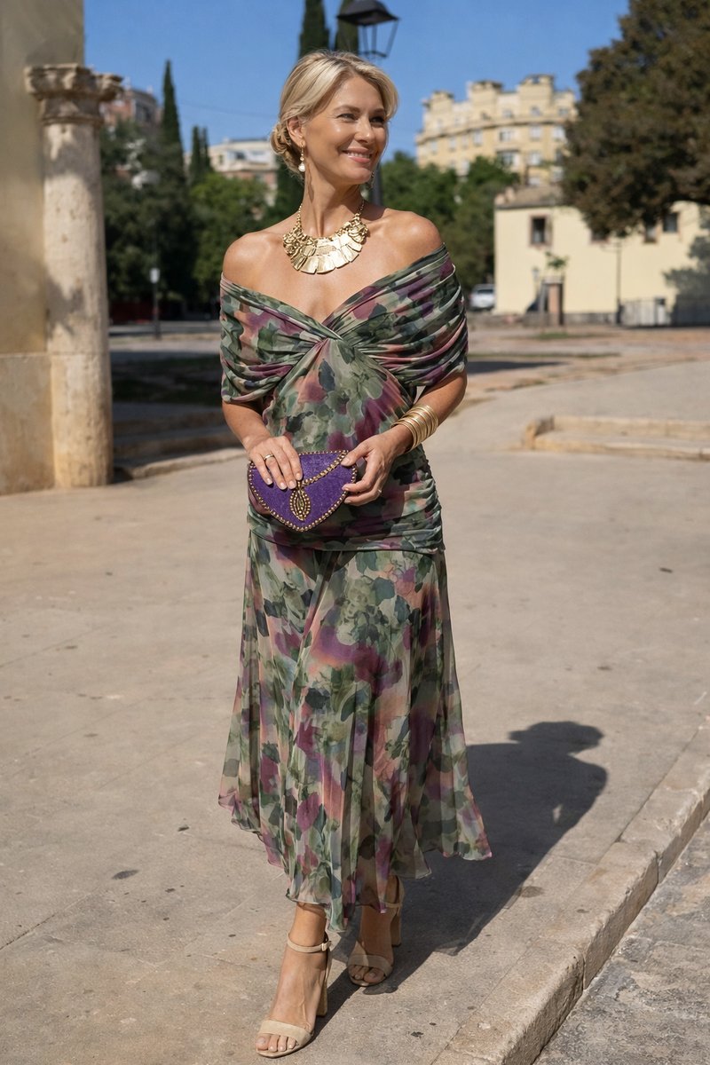 Elegáns, V-kivágású sifon maxiruha nőknek koktélpartikra