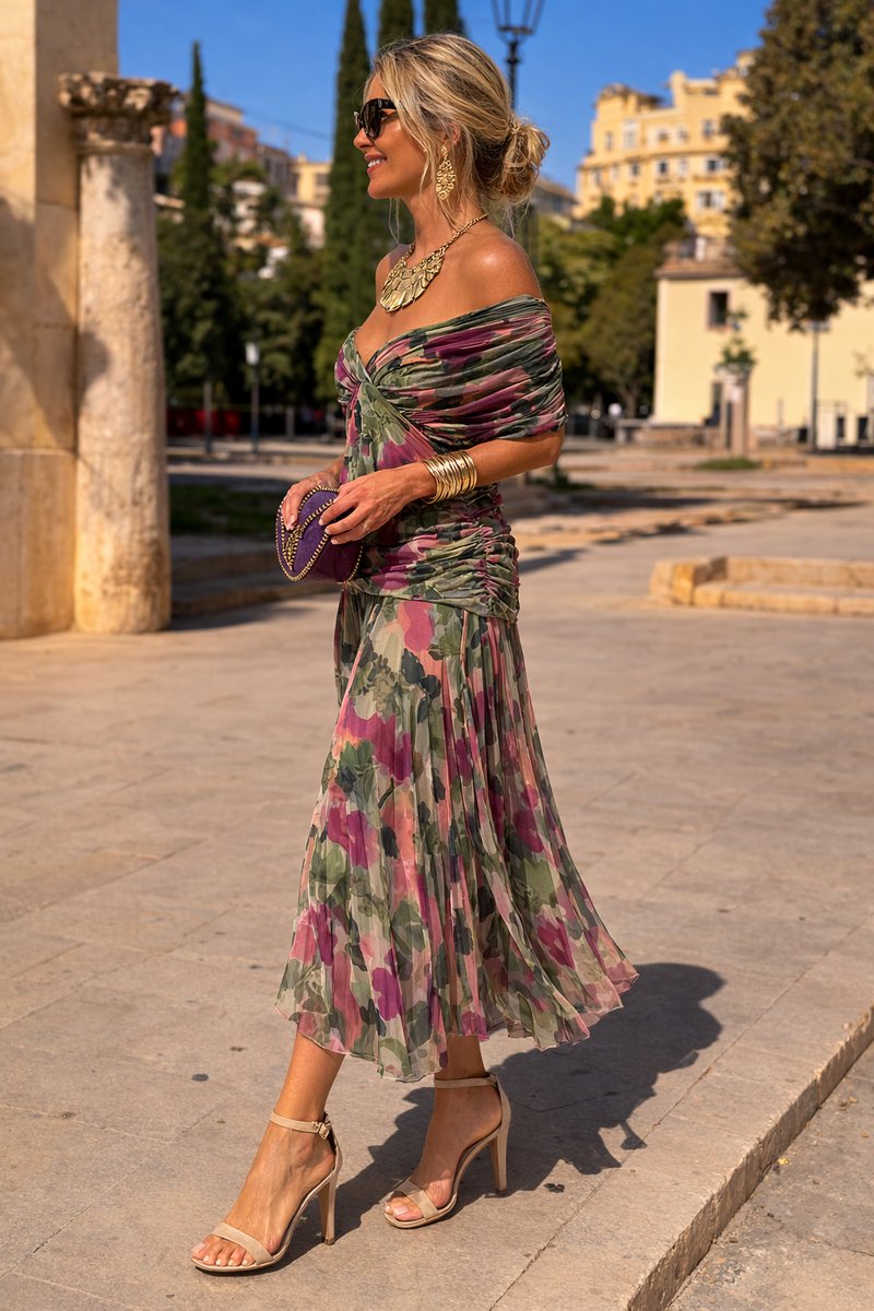 Elegáns, V-kivágású sifon maxiruha nőknek koktélpartikra