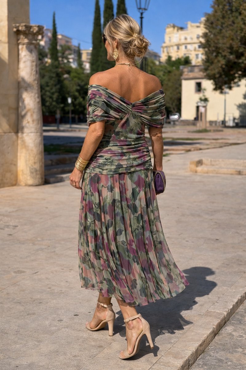 Elegáns, V-kivágású sifon maxiruha nőknek koktélpartikra
