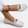Mocassins plats à enfiler pour femmes avec chaîne dorée et détail en cristal