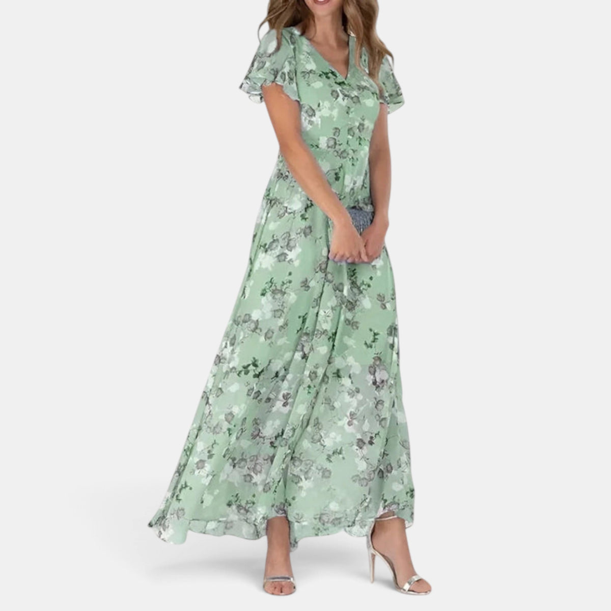 Robe maxi fleurie pour femmes, col en V, style estival élégant