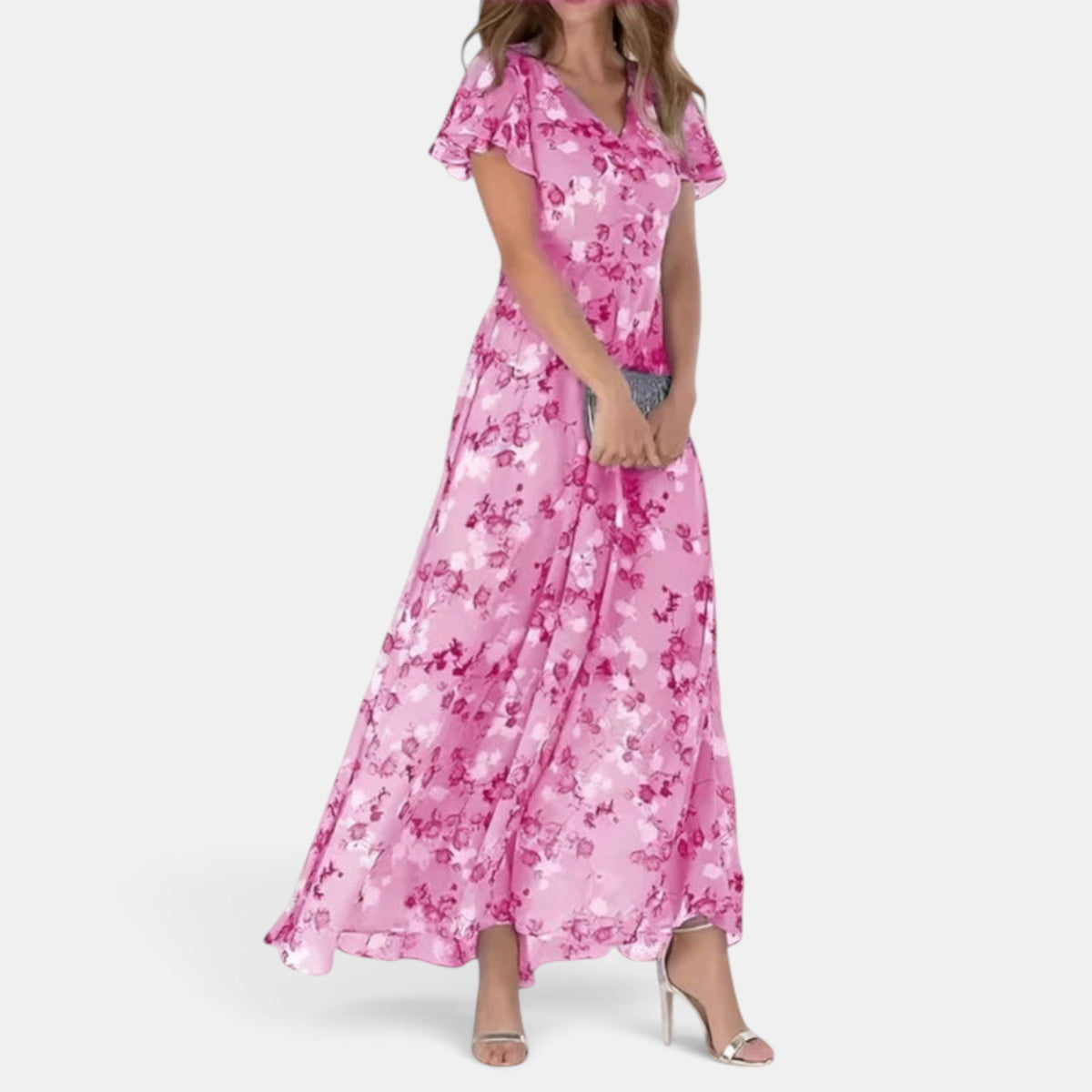 Robe maxi fleurie pour femmes, col en V, style estival élégant
