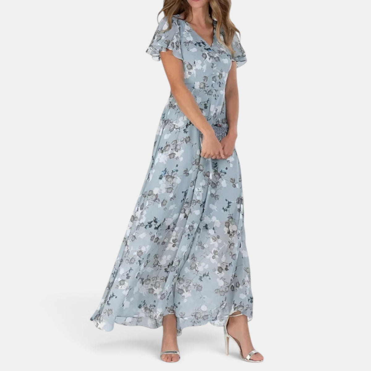 Robe maxi fleurie pour femmes, col en V, style estival élégant