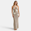 Robe longue pour femme à col licou avec appliqué floral