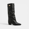Women's Knee High Block Heel Boots with Buckle Detail