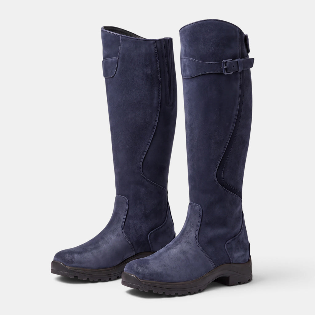Women's Knee High Boots with Buckle Strap and Round Toe