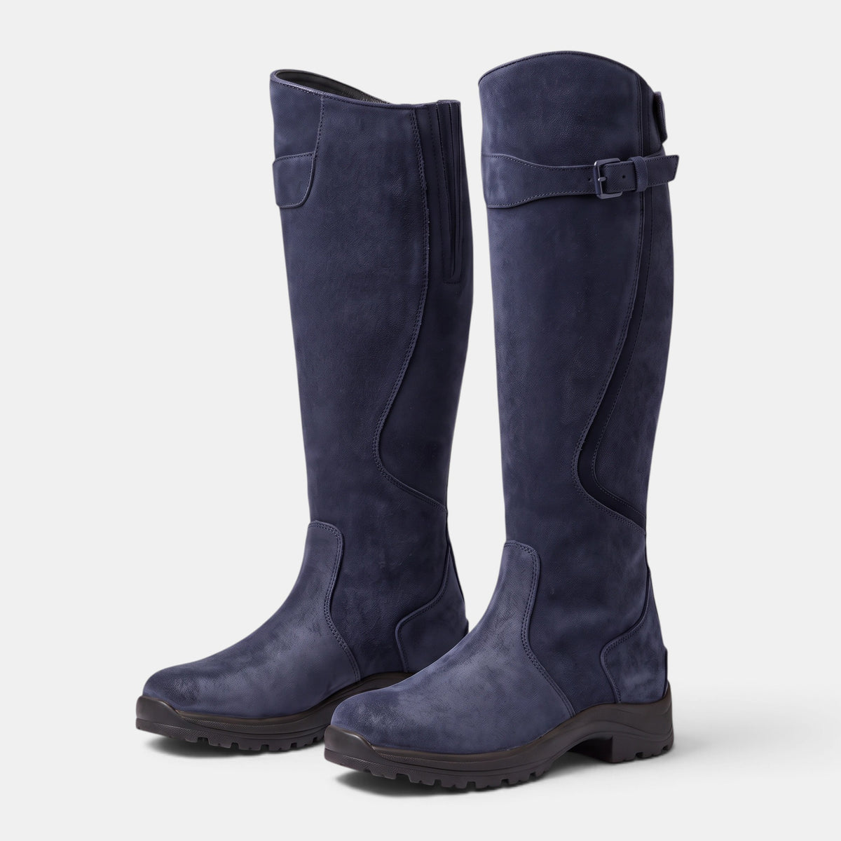 Women's Knee High Boots with Buckle Strap and Round Toe