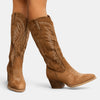 Women's Knee High Boots with Pointed Toe and Embroidered Detail