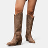 Women's Knee High Cowboy Boots with Pointed Toe and Block Heel