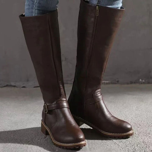 Bottes orthopédiques en cuir à hauteur du genou avec bride à boucle pour femmes