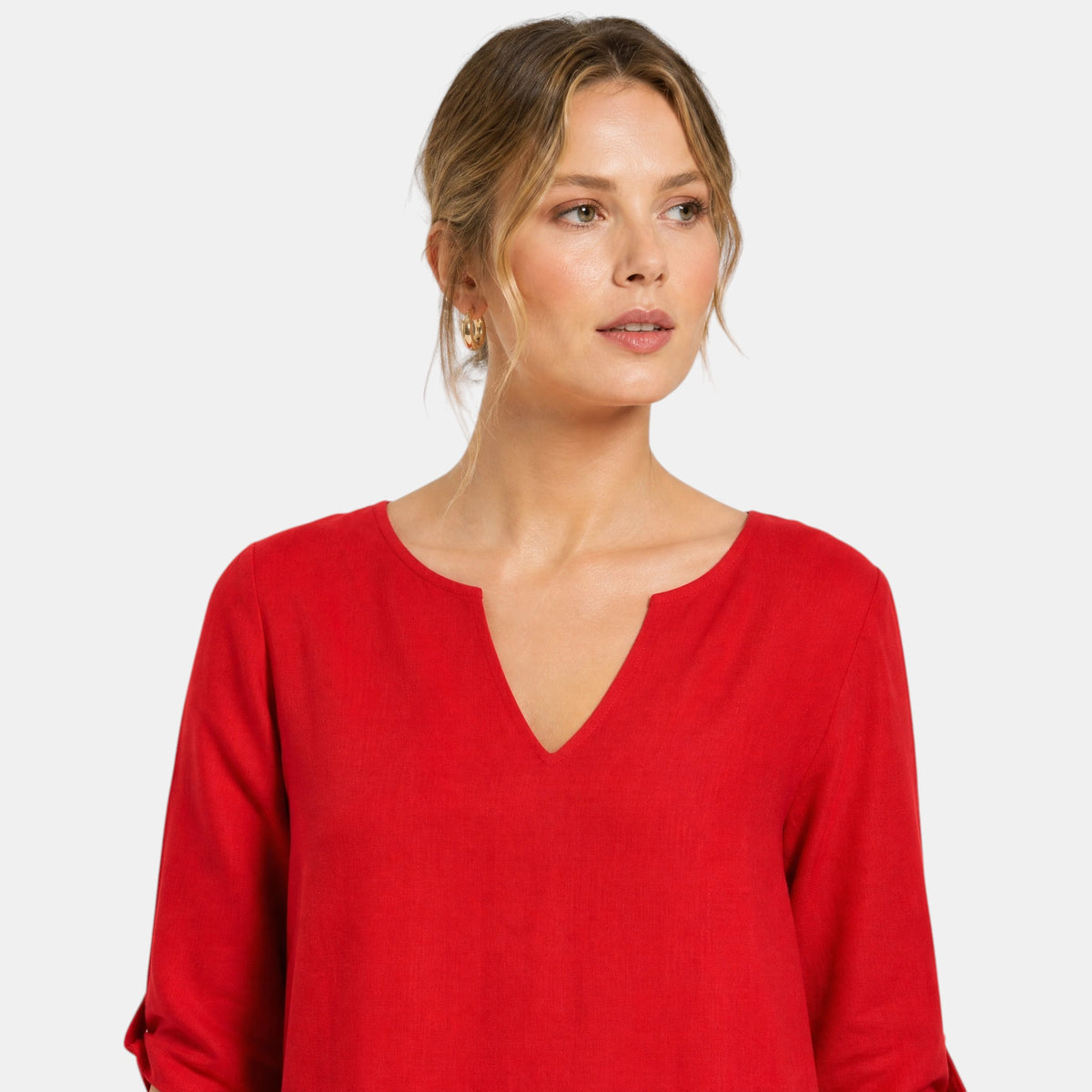 Robe pour femme longueur genou, col en V et manches trois quarts