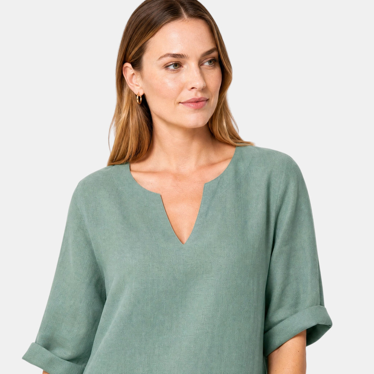 Robe pour femme longueur genou, col en V et manches trois quarts