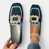 Mocassins tricotés à bout carré pour femmes avec boucle bijou ornée
