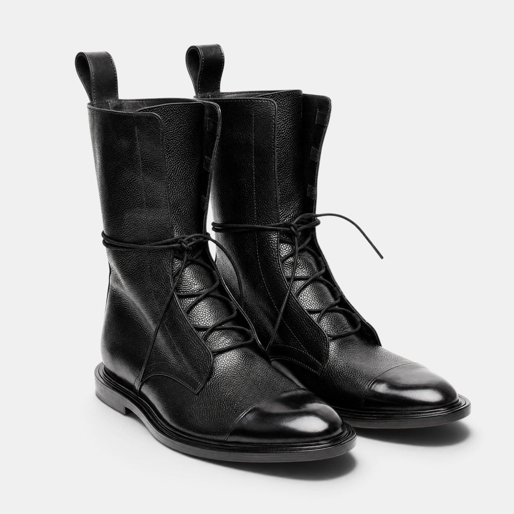 Women's Lace-Up Boots with Panelled Upper and Flat Sole
