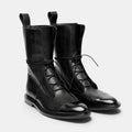 Women's Lace-Up Boots with Panelled Upper and Flat Sole