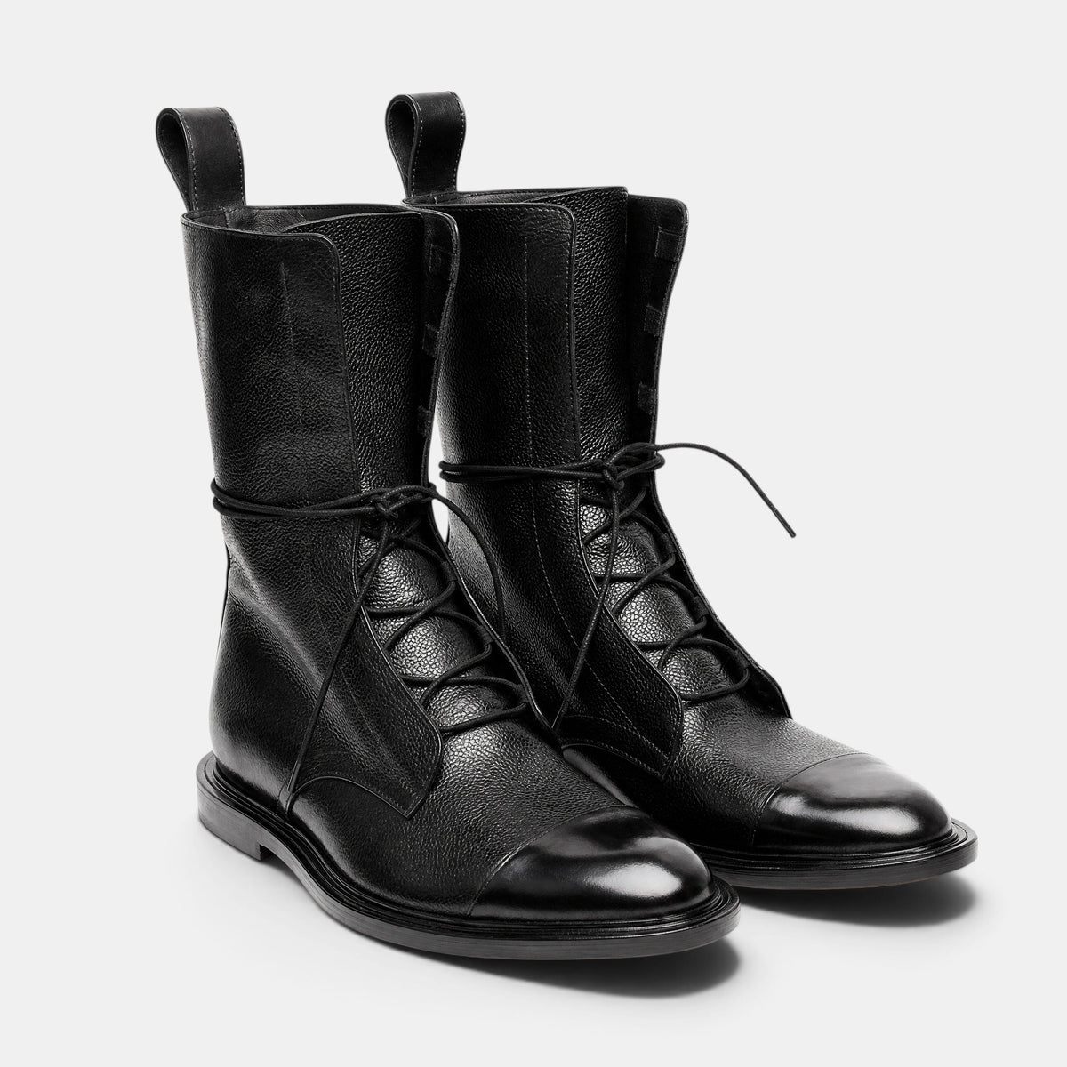 Women's Lace-Up Boots with Panelled Upper and Flat Sole