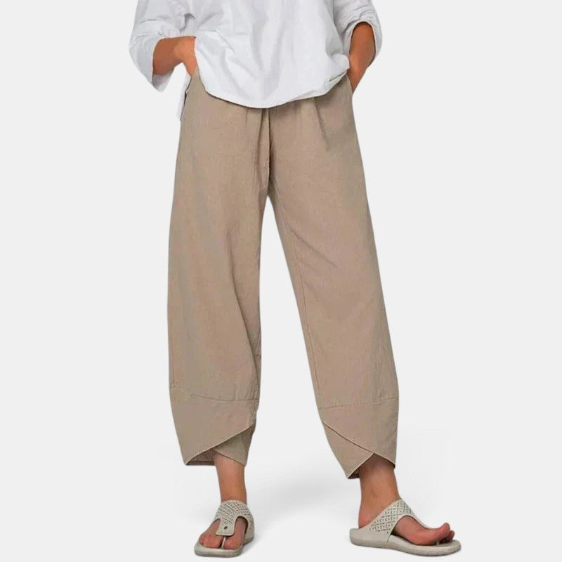 Women's Lantern Trousers with Elastic Waist and Cross Hem