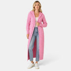 Women's Long Cardigan with Hood, Zip Front and Patch Pockets