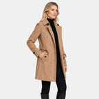 Manteau long pour femme à col montant, boutonnage sur le devant et taille ceinturée