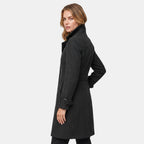 Manteau long pour femme à col montant, boutonnage sur le devant et taille ceinturée
