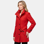 Manteau long pour femme à col montant, boutonnage sur le devant et taille ceinturée