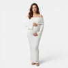 Women's Maternity Maxi Dress with Off Shoulder Neckline and Long Sleeves